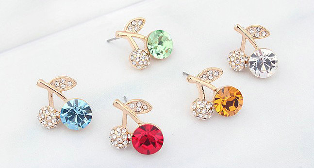 Top Quality White Swarovskii Crystal AAA Zircon Cherry Stud Earring Female Fashion Jewelry