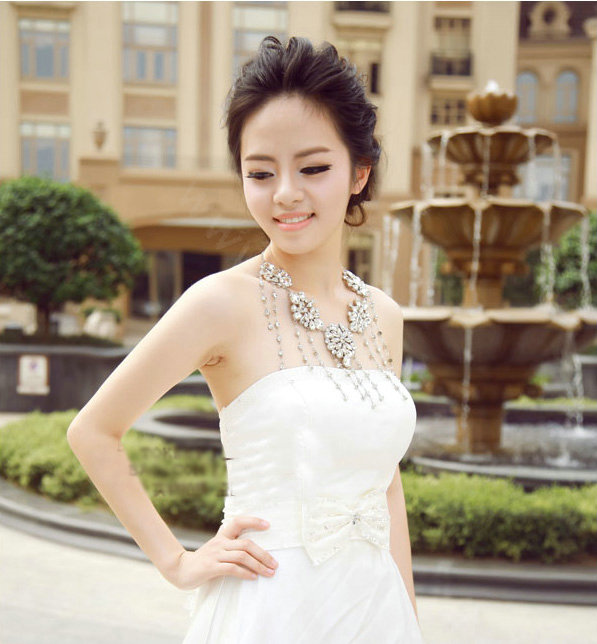 Unique Luxury Flower Crystal Tassel Wedding Bridal Shoulder Chain Strap Shawl Necklace jewelry