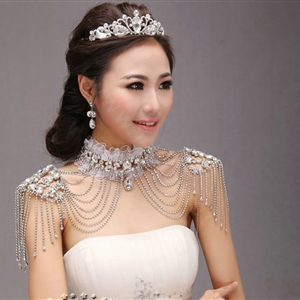 Unique Luxury Lace Crystal Zircon Wedding Bridal Shoulder Chain Strap Shawl Necklace jewelry