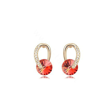 Unique Red Swarovskii Crystal Dangle Stud Earring for Woman Gold Plated Fashion Jewelry