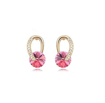 Unique Rose Swarovskii Crystal Dangle Stud Earring for Woman Gold Plated Fashion Jewelry