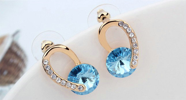 Unique Swarovskii Crystal Blue Rhinestone Dangle Stud Earring for Woman Fashion Jewelry