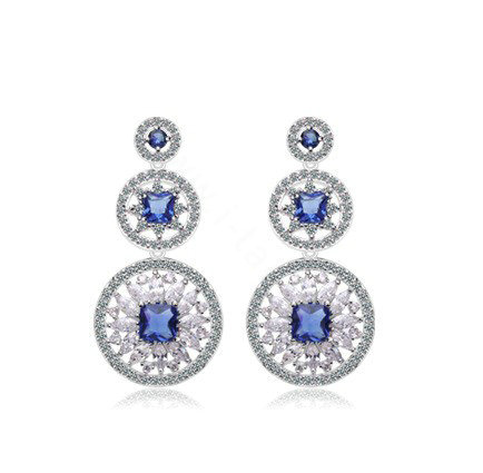 Vintage White Gold Plated Zircon Blue Rhinestone Drop Stud Earrings Fashion for Women Banquet