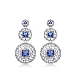 Vintage White Gold Plated Zircon Blue Rhinestone Drop Stud Earrings Fashion for Women Banquet