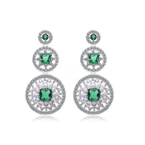 Vintage White Gold Plated Zircon Green Rhinestone Drop Stud Earrings Fashion for Women Banquet