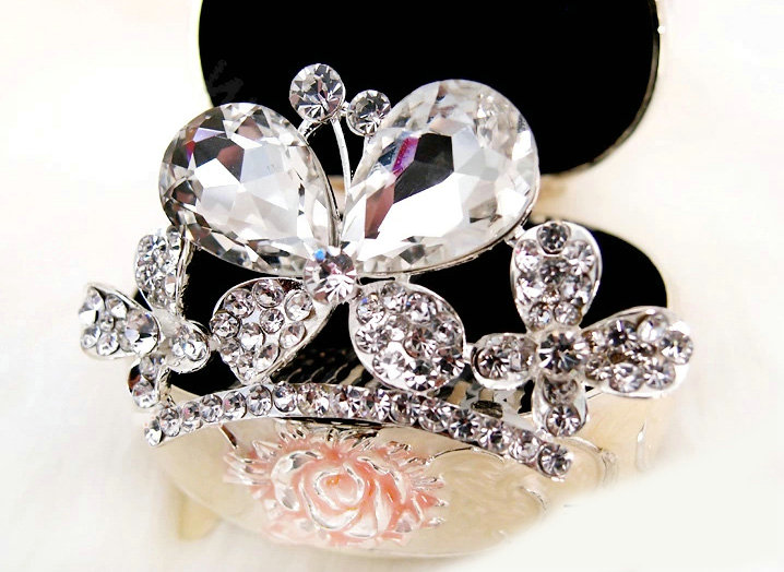Classic Bride Butterfly Rhinestone Crystal Bridal Hair Crowns Tiaras Combs Wedding Accessories