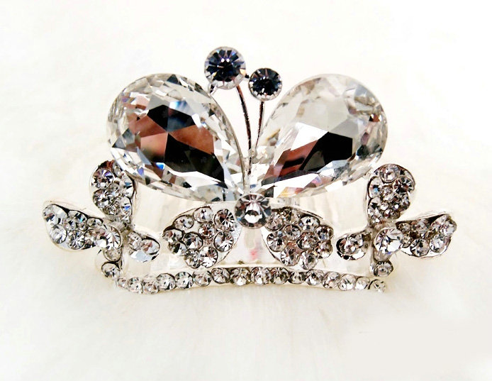 Classic Bride Butterfly Rhinestone Crystal Bridal Hair Crowns Tiaras Combs Wedding Accessories