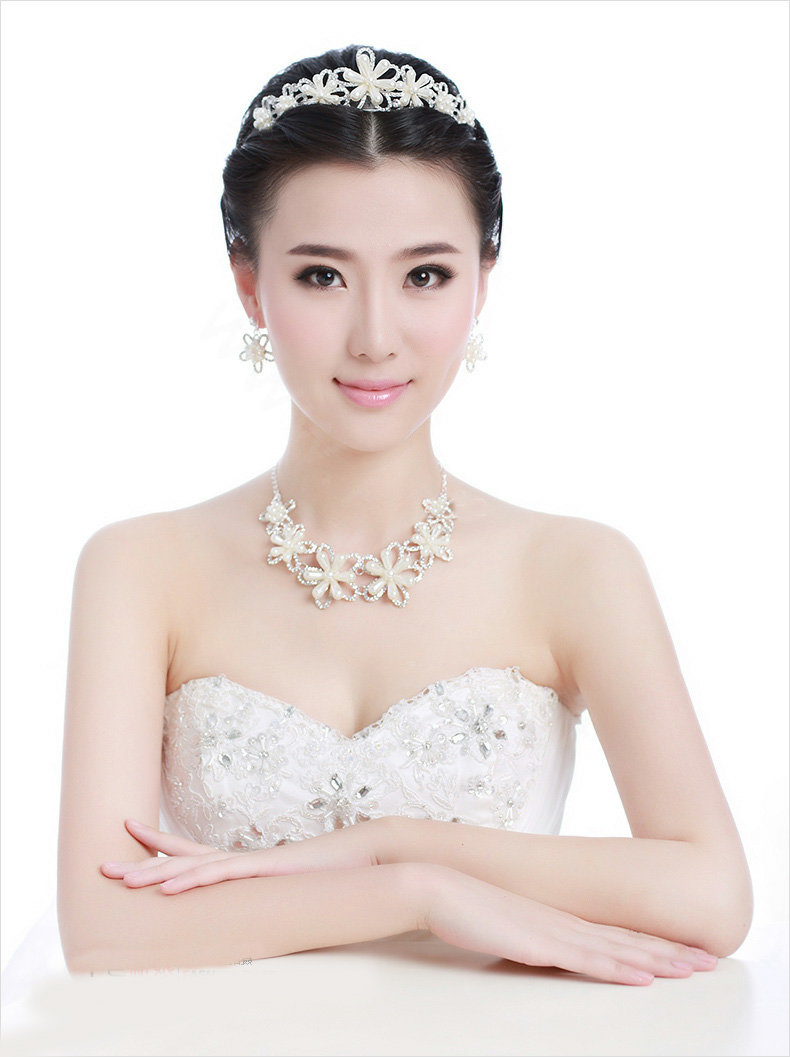 Elegant Bride Pearl Flower Rhinestone Crystal Bridal Hair Crowns Tiaras Wedding Accessories