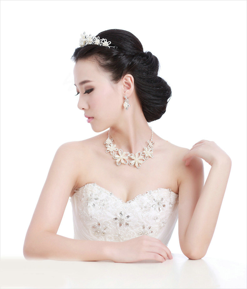 Elegant Bride Pearl Flower Rhinestone Crystal Bridal Hair Crowns Tiaras Wedding Accessories