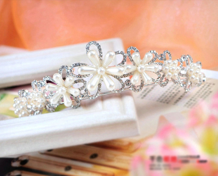 Elegant Bride Pearl Flower Rhinestone Crystal Bridal Hair Crowns Tiaras Wedding Accessories