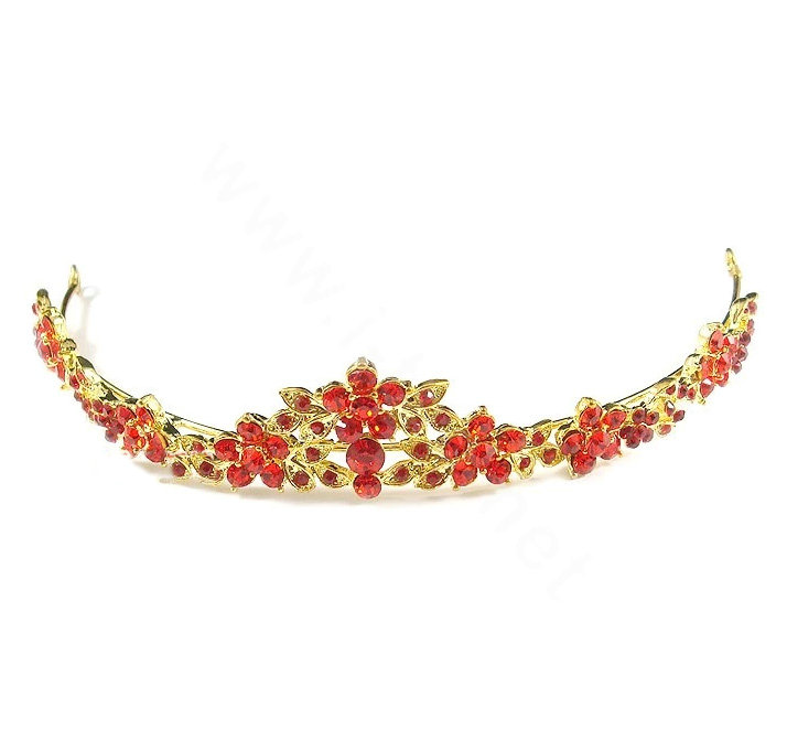 Hot Sell Bride Red Flower Rhinestone Crystal Bridal Hair Crowns Tiaras Wedding Accessories