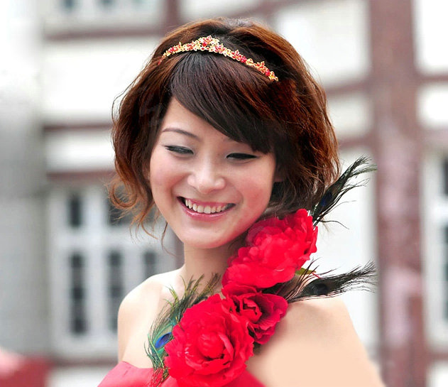 Hot Sell Bride Red Flower Rhinestone Crystal Bridal Hair Crowns Tiaras Wedding Accessories