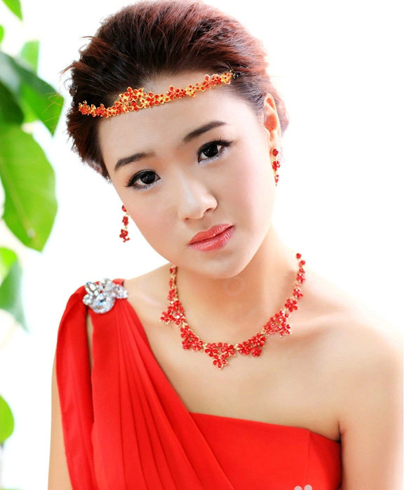 Hot Sell Bride Red Flower Rhinestone Crystal Bridal Hair Crowns Tiaras Wedding Accessories