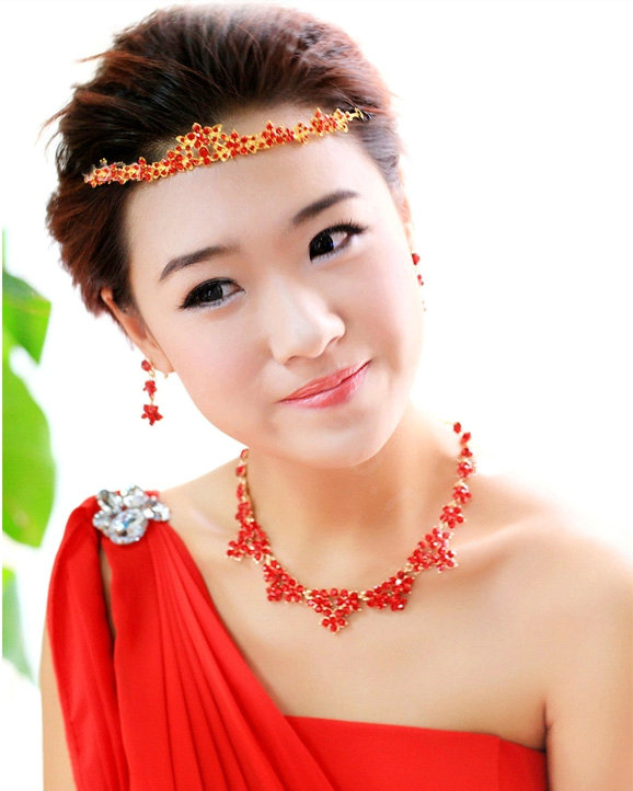 Hot Sell Bride Red Flower Rhinestone Crystal Bridal Hair Crowns Tiaras Wedding Accessories
