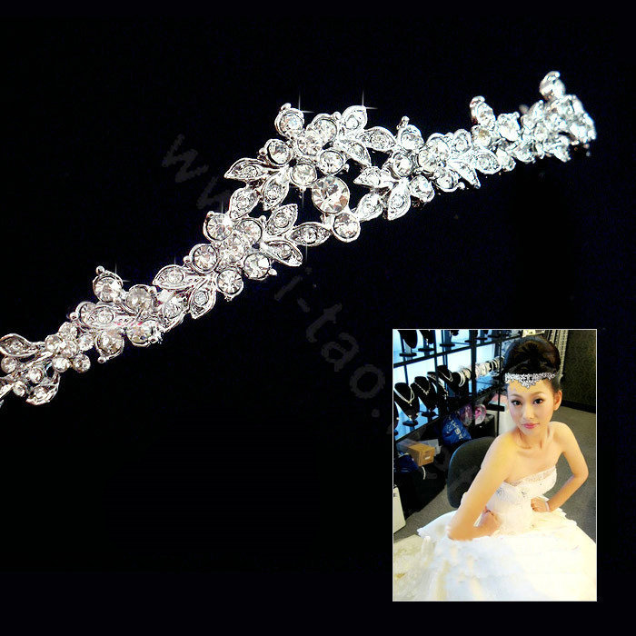 Hot Sell Bride White Flower Rhinestone Crystal Bridal Hair Crowns Tiaras Wedding Accessories