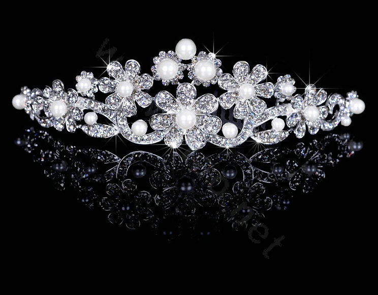 Luxury Bride Pearl Flower Rhinestone Crystal Bridal Hair Crowns Tiaras Wedding Accessories