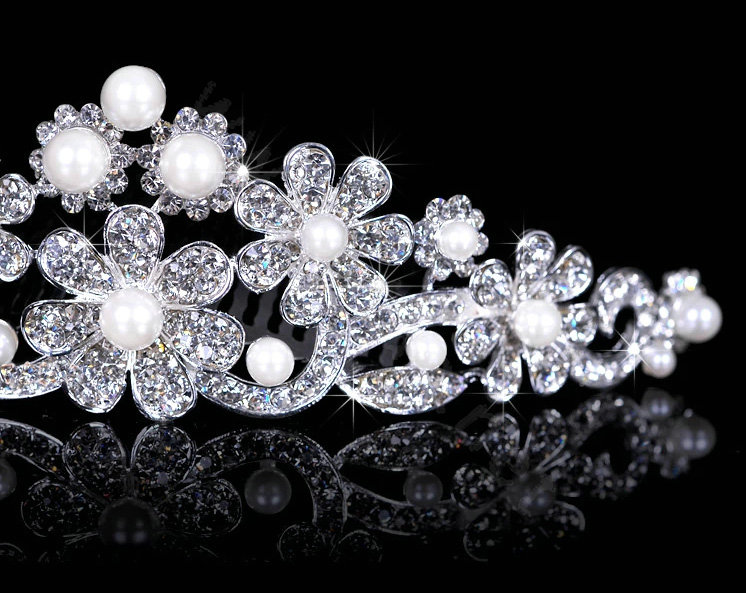 Luxury Bride Pearl Flower Rhinestone Crystal Bridal Hair Crowns Tiaras Wedding Accessories