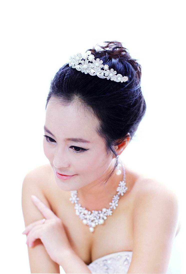 Luxury Bride Pearl Flower Rhinestone Crystal Bridal Hair Crowns Tiaras Wedding Accessories