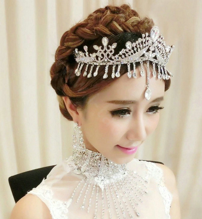 Luxury Classic Bride Tassel Rhinestone Crystal Bridal Large Hair Crowns Tiaras Wedding Accessories