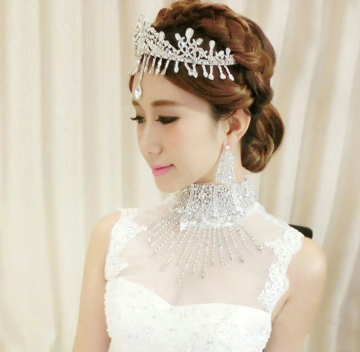 Luxury Classic Bride Tassel Rhinestone Crystal Bridal Large Hair Crowns Tiaras Wedding Accessories