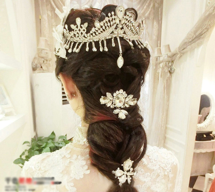 Luxury Classic Bride Tassel Rhinestone Crystal Bridal Large Hair Crowns Tiaras Wedding Accessories