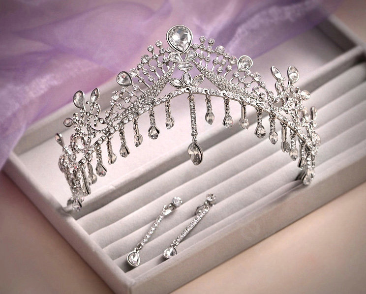 Luxury Classic Bride Tassel Rhinestone Crystal Bridal Large Hair Crowns Tiaras Wedding Accessories