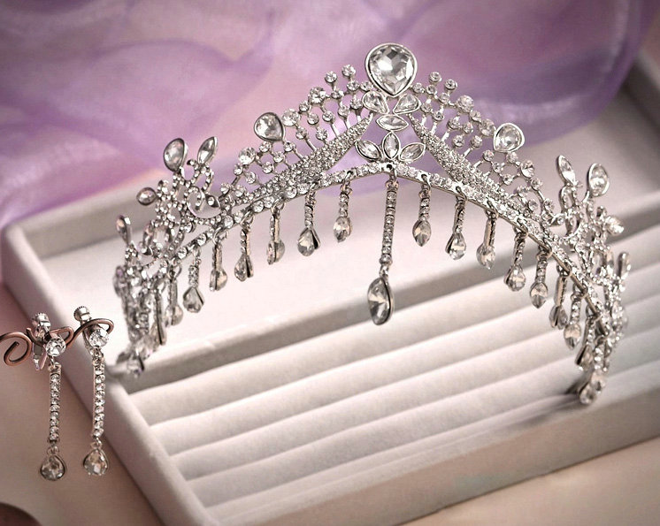 Luxury Classic Bride Tassel Rhinestone Crystal Bridal Large Hair Crowns Tiaras Wedding Accessories