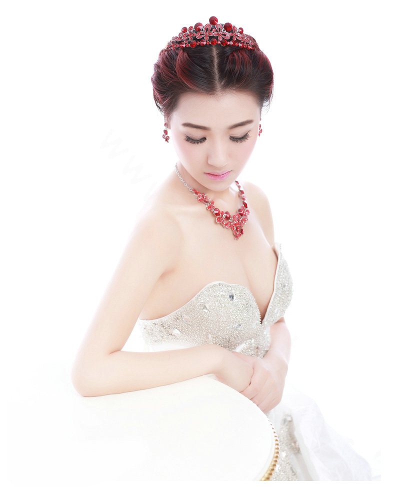 Luxury Unique Bride Butterfly Red Rhinestone Crystal Bridal Hair Crowns Tiaras Wedding Accessories