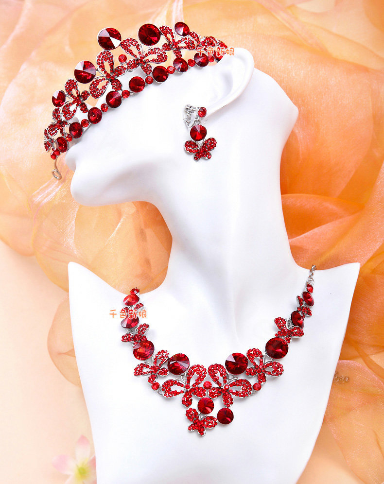 Luxury Unique Bride Butterfly Red Rhinestone Crystal Bridal Hair Crowns Tiaras Wedding Accessories