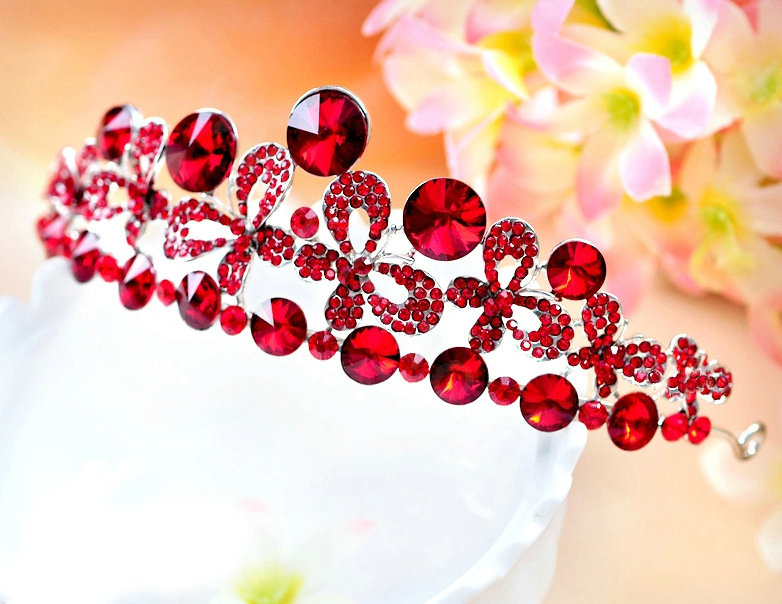 Luxury Unique Bride Butterfly Red Rhinestone Crystal Bridal Hair Crowns Tiaras Wedding Accessories