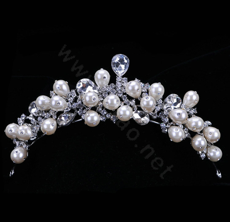 Pretty Bride Pearl Flower Rhinestone Crystal Bridal Hair Crowns Tiaras Wedding Accessories