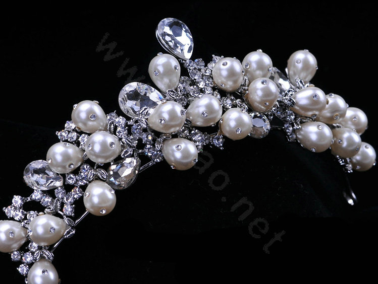 Pretty Bride Pearl Flower Rhinestone Crystal Bridal Hair Crowns Tiaras Wedding Accessories