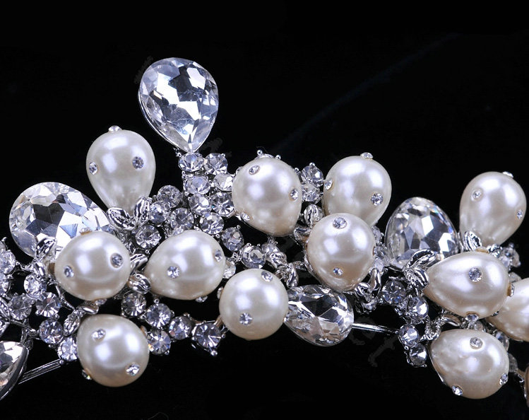Pretty Bride Pearl Flower Rhinestone Crystal Bridal Hair Crowns Tiaras Wedding Accessories