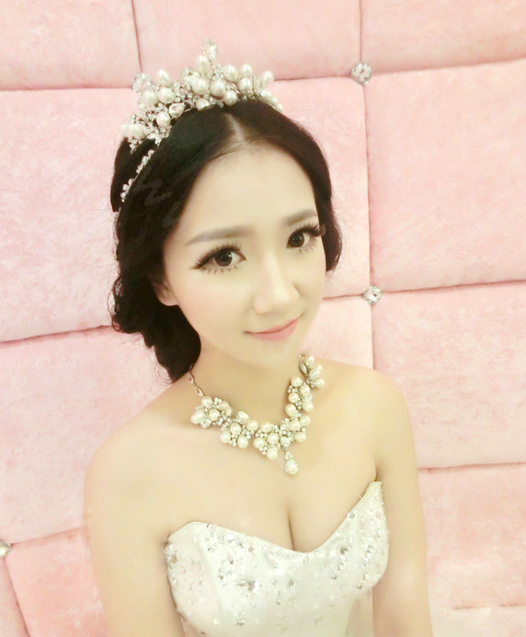 Pretty Bride Pearl Flower Rhinestone Crystal Bridal Hair Crowns Tiaras Wedding Accessories