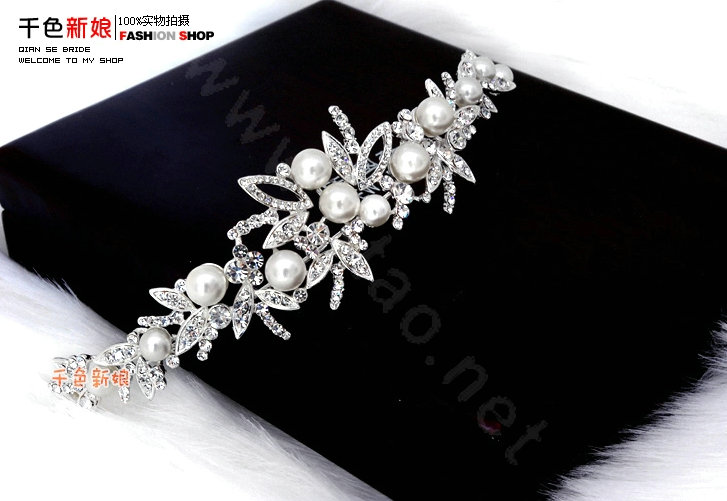 Unique Bride Pearl Flower Rhinestone Crystal Bridal Hair Crowns Tiaras Wedding Accessories