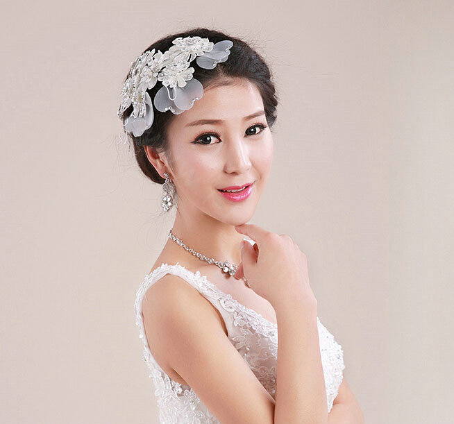 Elegant Bride Jewelry Crystal Lace Flower Bridal Hair band Hairpin Barrette Wedding Accessories