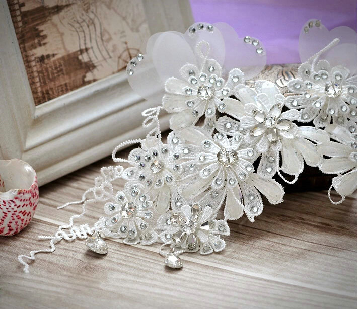 Elegant Bride Jewelry Crystal Lace Flower Bridal Hair band Hairpin Barrette Wedding Accessories