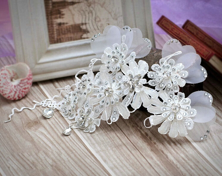 Elegant Bride Jewelry Crystal Lace Flower Bridal Hair band Hairpin Barrette Wedding Accessories