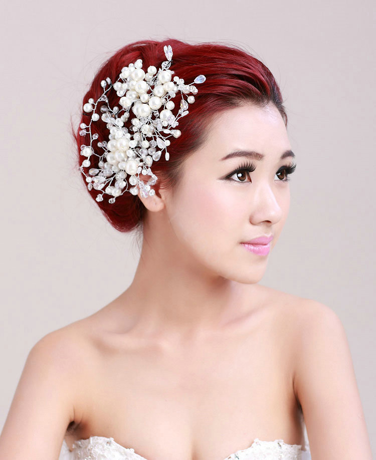 Luxury Bride Jewelry Pearl Crystal Bead Flower Bridal Hair Headband Comb Wedding Accessories