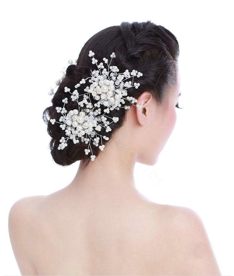Luxury Bride Jewelry Pearl Crystal Bead Flower Bridal Hair Headband Comb Wedding Accessories