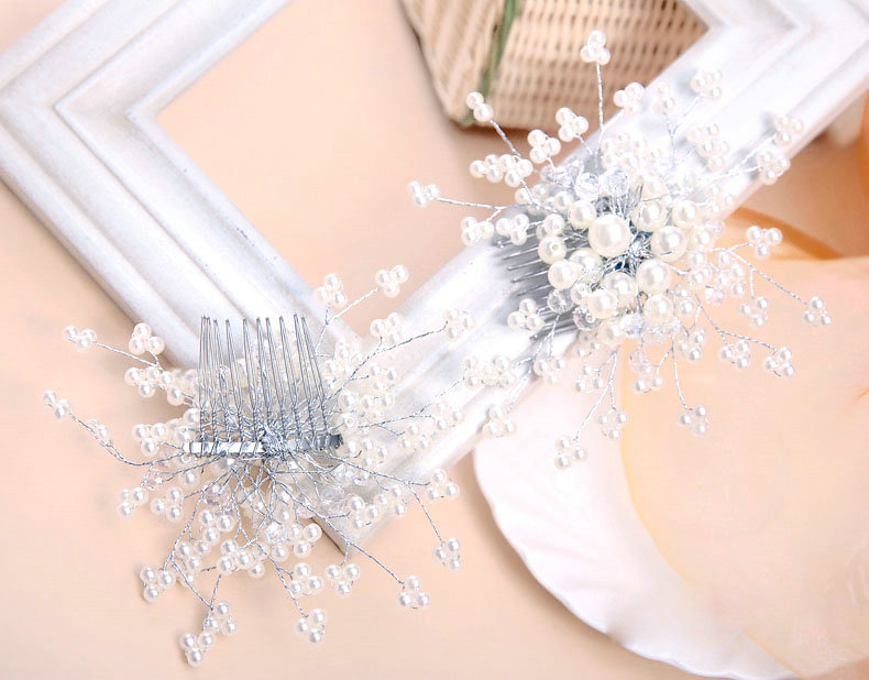 Luxury Bride Jewelry Pearl Crystal Bead Flower Bridal Hair Headband Comb Wedding Accessories