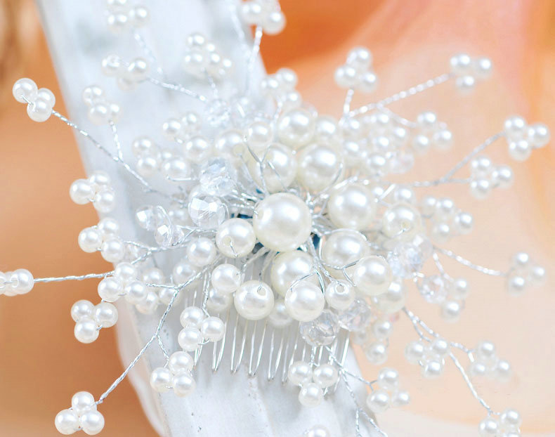 Luxury Bride Jewelry Pearl Crystal Bead Flower Bridal Hair Headband Comb Wedding Accessories