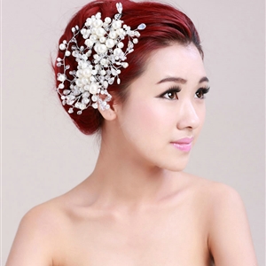 Luxury Bride Jewelry Pearl Crystal Bead Flower Bridal Hair Headband Comb Wedding Accessories