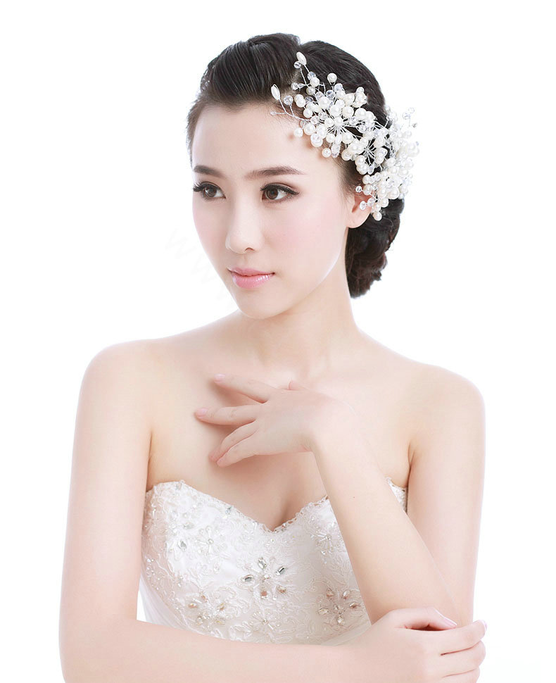 Luxury Bride Jewelry Pearl Crystal Bead Flower Bridal Hair Headband Wedding Accessories