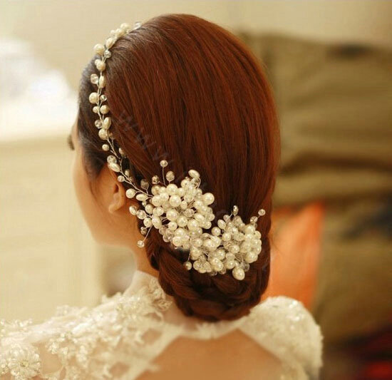 Luxury Bride Jewelry Pearl Crystal Bead Flower Bridal Hair Headband Wedding Accessories