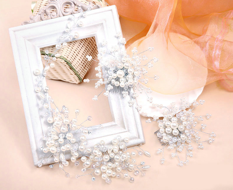 Luxury Bride Jewelry Pearl Crystal Bead Flower Bridal Hair Headband Wedding Accessories