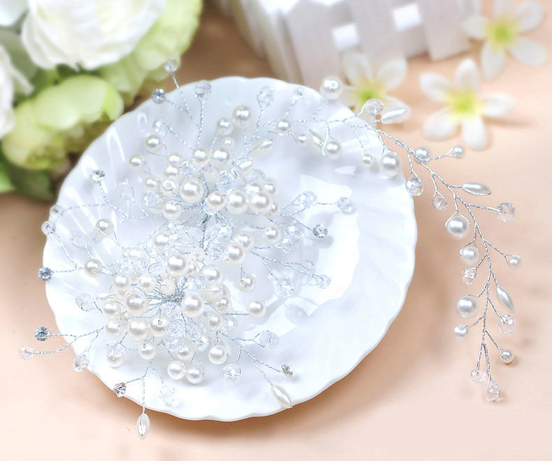 Luxury Bride Jewelry Pearl Crystal Bead Flower Bridal Hair Headband Wedding Accessories