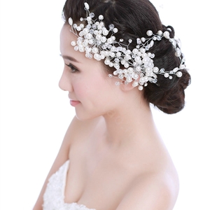 Luxury Bride Jewelry Pearl Crystal Bead Flower Bridal Hair Headband Wedding Accessories