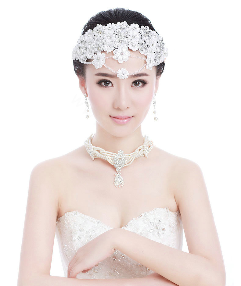 Luxury Bride Rhinestone Lace Flower Beads Bridal Hair Headband Jewelry Wedding Accessories