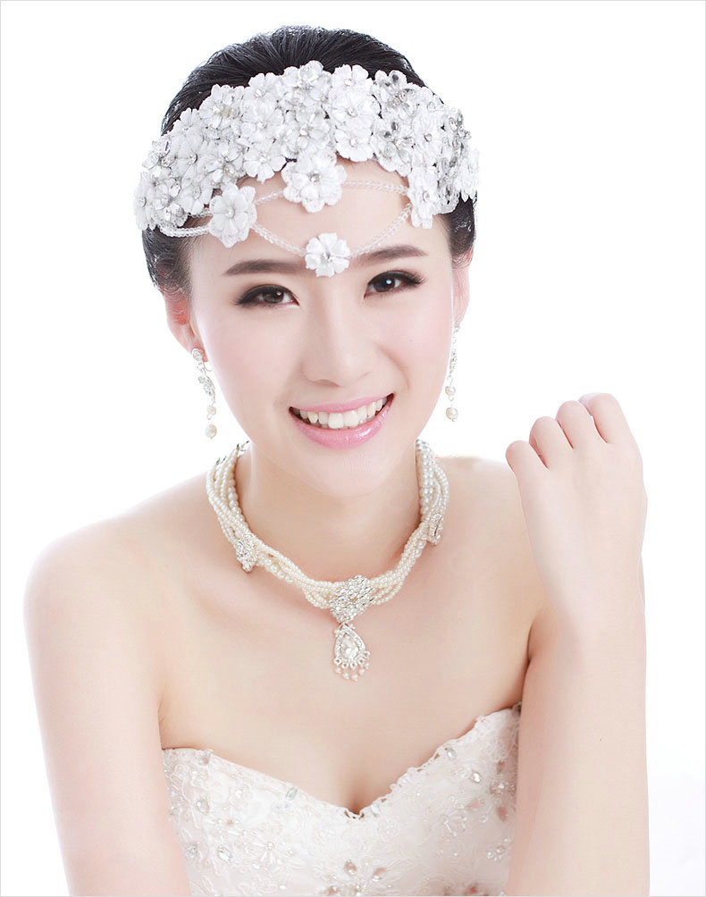 Luxury Bride Rhinestone Lace Flower Beads Bridal Hair Headband Jewelry Wedding Accessories